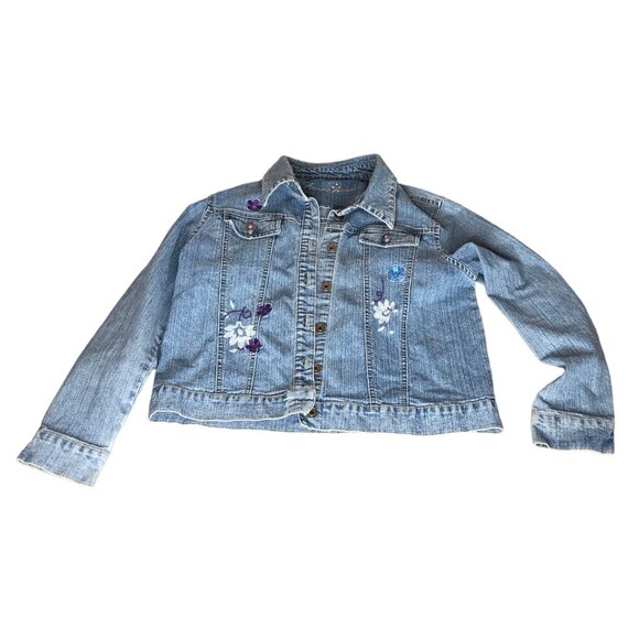 Jean Jacket Girls L Arizona Jean Co. Denim Jacket Purple Rhinestones Embroidery - Picture 11 of 13